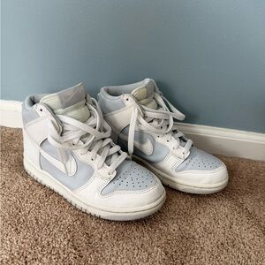 Nike White and Blue High-Top Sneakers
